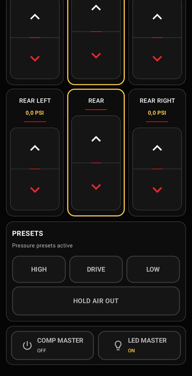 Actual TESTFIT Basic Android presets, compressor and LED controls