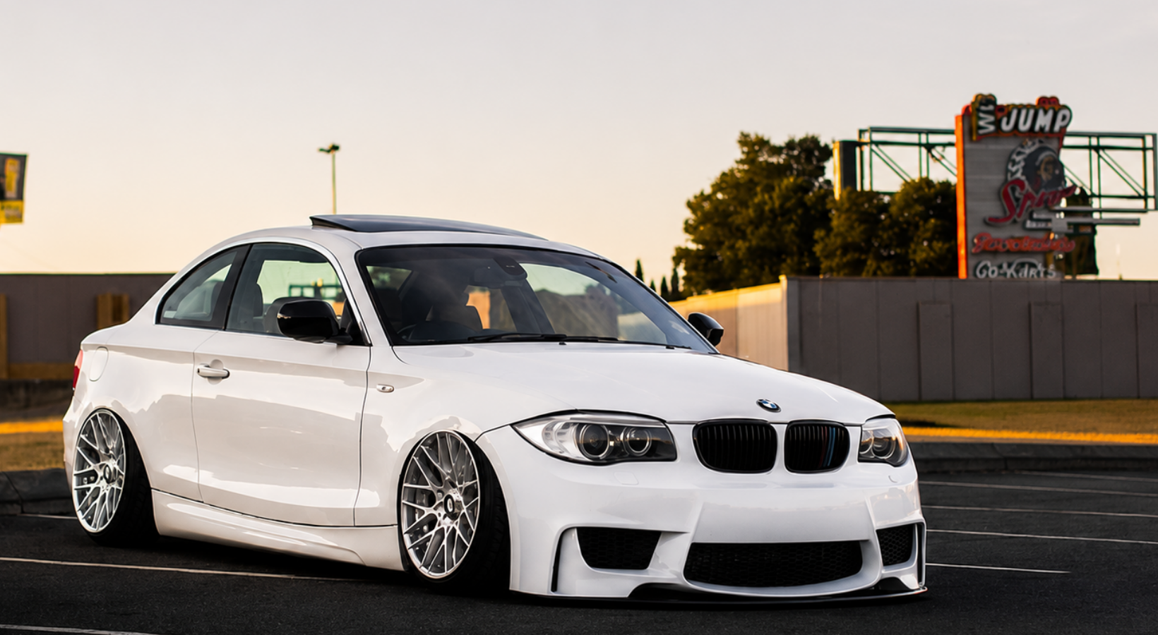 White BMW air-ride build used in the development and testing of TESTFIT